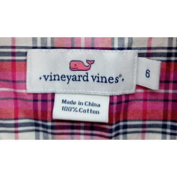 Vineyard Vines Plaid Popover Tunic Blouse Women's Size 6 Pink Plaid 1/2‎ Button - Picture 2 of 8